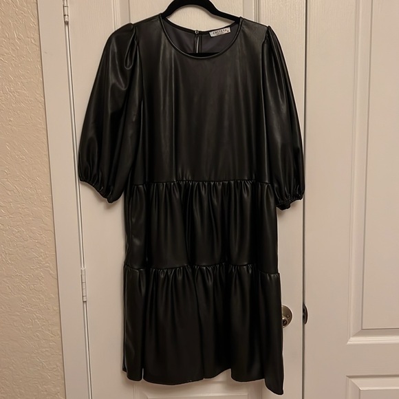 Calista Faux Leather Black Dress - Picture 5 of 11